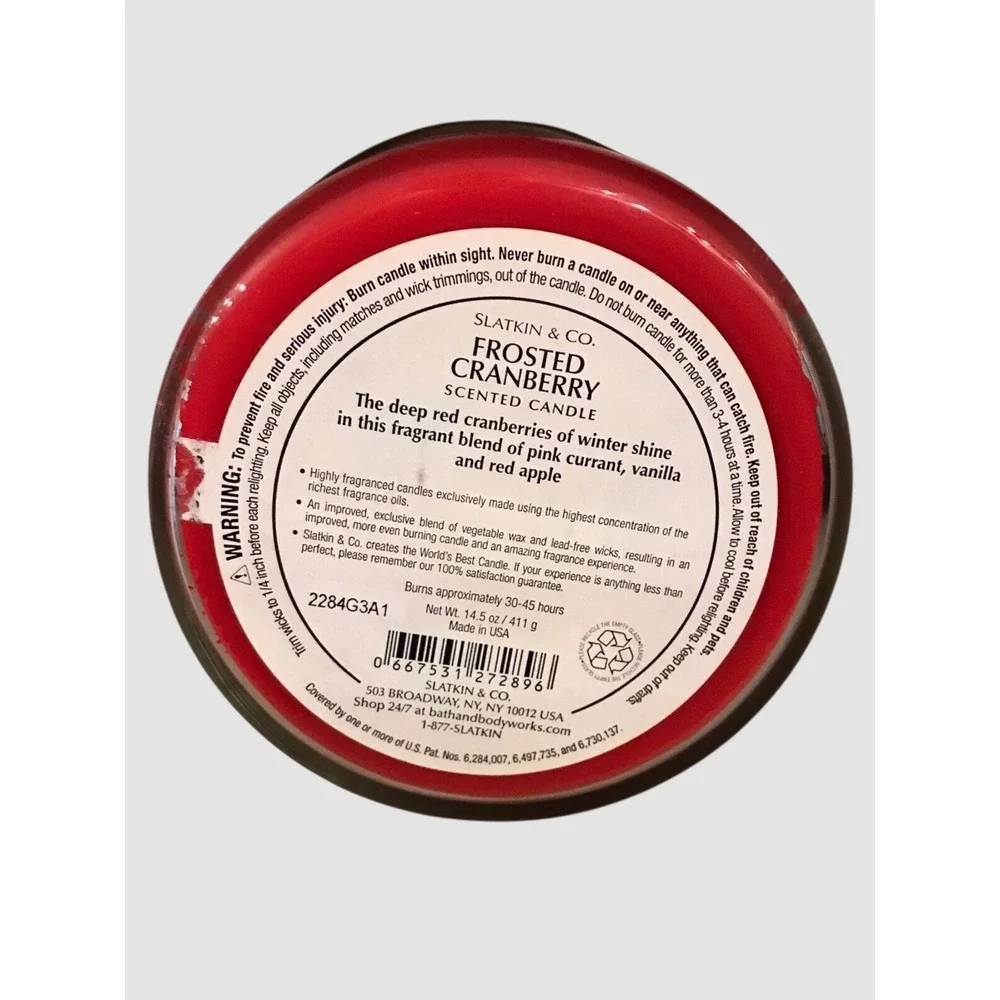 New‎ VTG Bath & Body Works FROSTED CRANBERRY 3 Wick 14.5 oz Candle SLATKIN - Picture 6 of 6